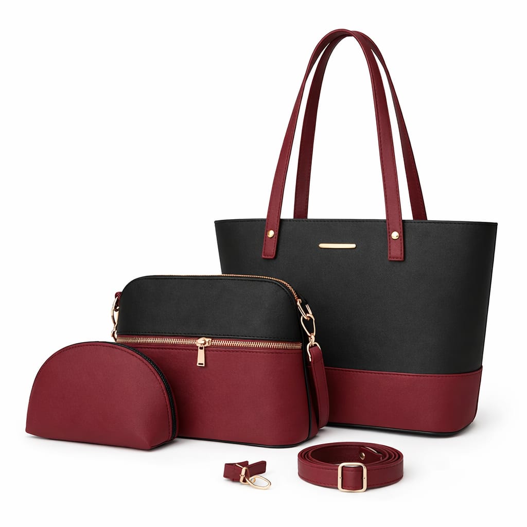 Luxurious Hub™ Premium 3 Piece Ladies Handbag Set – Elegant Tote, Crossbody & Makeup Pouch | Available in 6 Stunning Colors