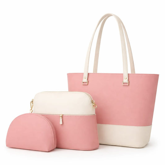 Luxurious Hub™ Premium 3 Piece Ladies Handbag Set – Elegant Tote, Crossbody & Makeup Pouch | Available in 6 Stunning Colors