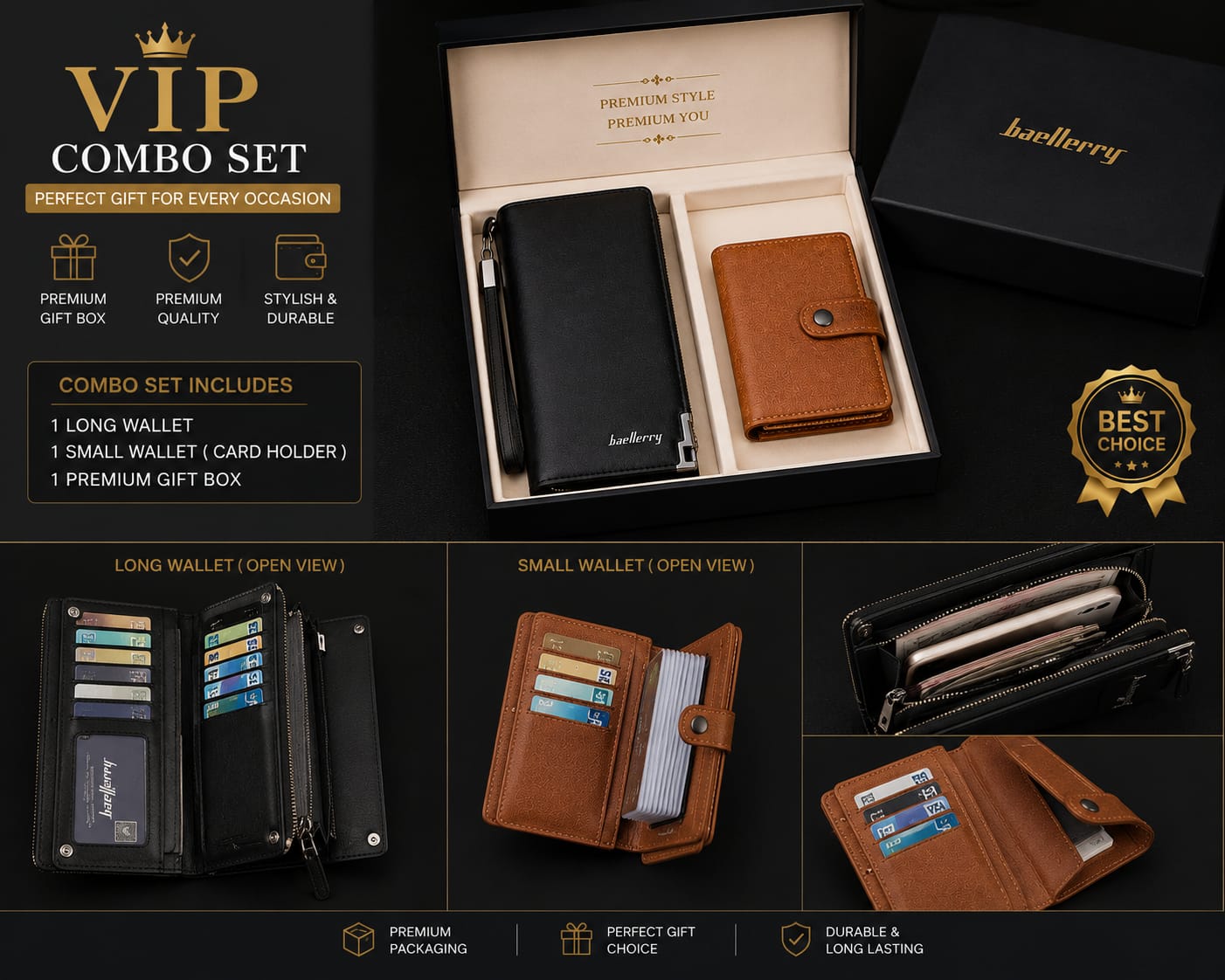 Baellerry VIP Wallet & Card Holder Combo Gift Set | Buy 1 Get 1 FREE