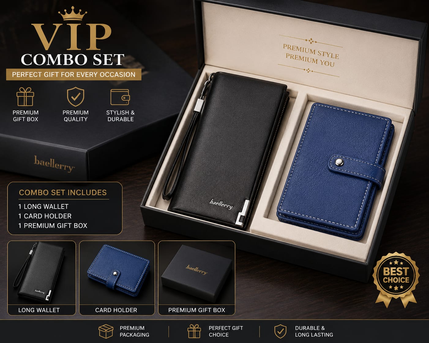 Baellerry VIP Wallet & Card Holder Combo Gift Set | Buy 1 Get 1 FREE
