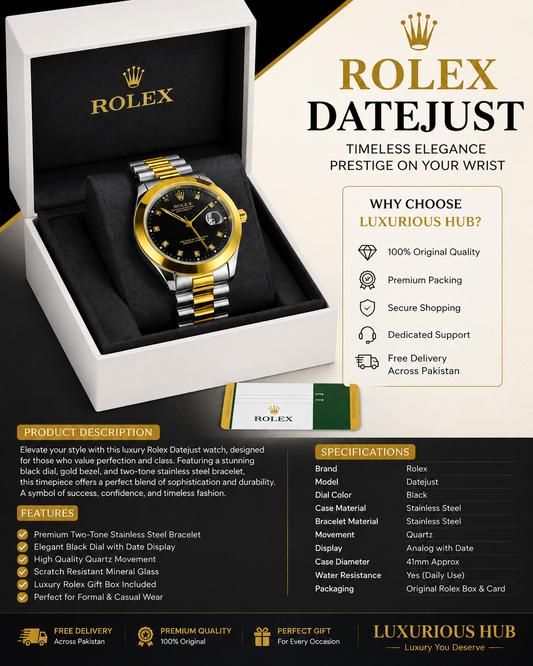 Rolex Style Premium Date Display Men's Watch With Luxury Gift Box | Free Delivery by Luxurious Hub