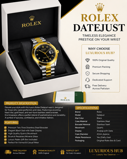 Rolex Style Premium Date Display Men's Watch With Luxury Gift Box | Free Delivery by Luxurious Hub