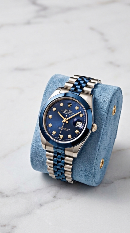 Luxury Blue Diamond Dial Men's Watch – Premium Stainless Steel Date Display Watch | Free Delivery
