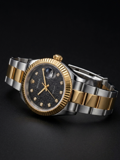 Luxury Gold & Silver Printed Dial Waterproof Watch