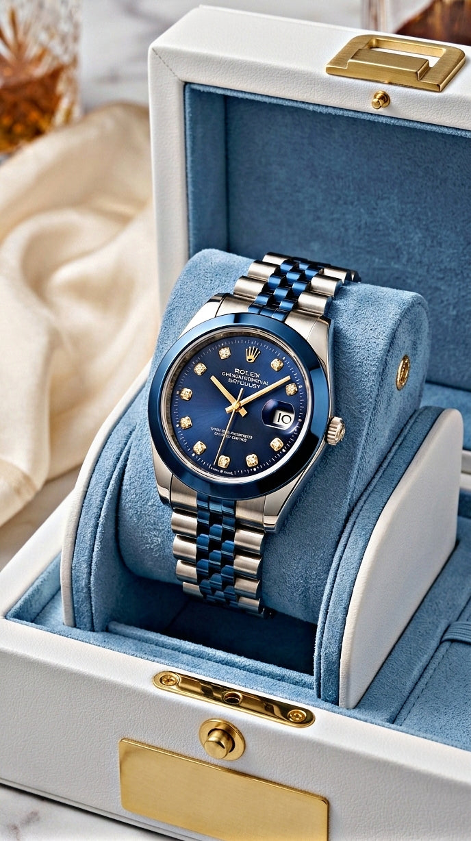 Luxury Blue Diamond Dial Men's Watch – Premium Stainless Steel Date Display Watch | Free Delivery