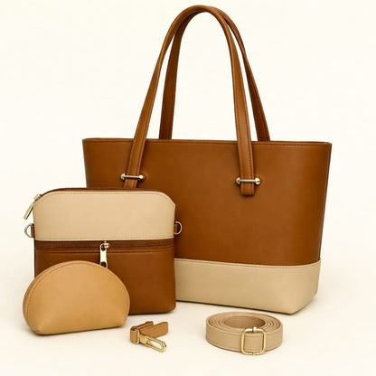 Luxurious Hub™ Premium 3 Piece Ladies Handbag Set – Elegant Tote, Crossbody & Makeup Pouch | Available in 6 Stunning Colors