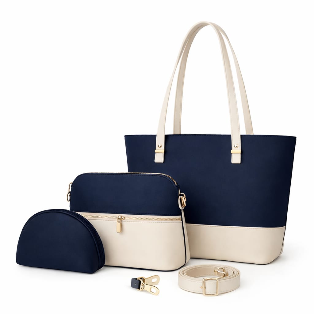 Luxurious Hub™ Premium 3 Piece Ladies Handbag Set – Elegant Tote, Crossbody & Makeup Pouch | Available in 6 Stunning Colors