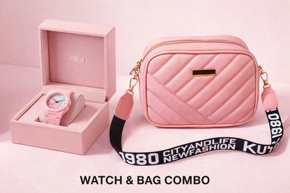 Luxury Pink Watch & Crossbody Bag Combo Set for Women – Premium 2 Piece Gift Set | Free Delivery