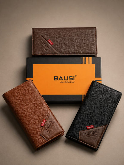 BALISI Premium Leather Long Wallet with Gift Box – Men's Luxury Bifold Wallet