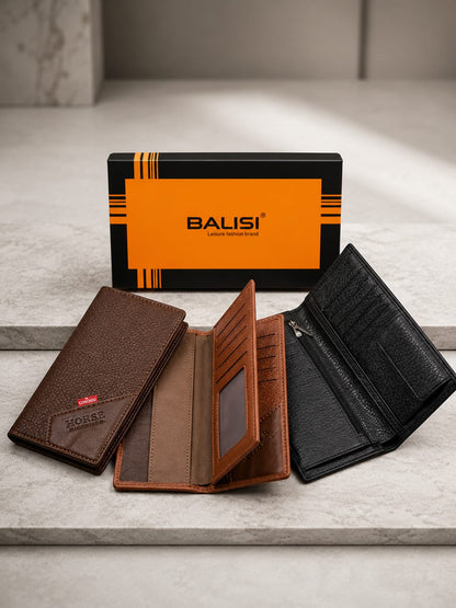 BALISI Premium Leather Long Wallet with Gift Box – Men's Luxury Bifold Wallet
