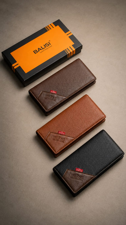 BALISI Premium Leather Long Wallet with Gift Box – Men's Luxury Bifold Wallet