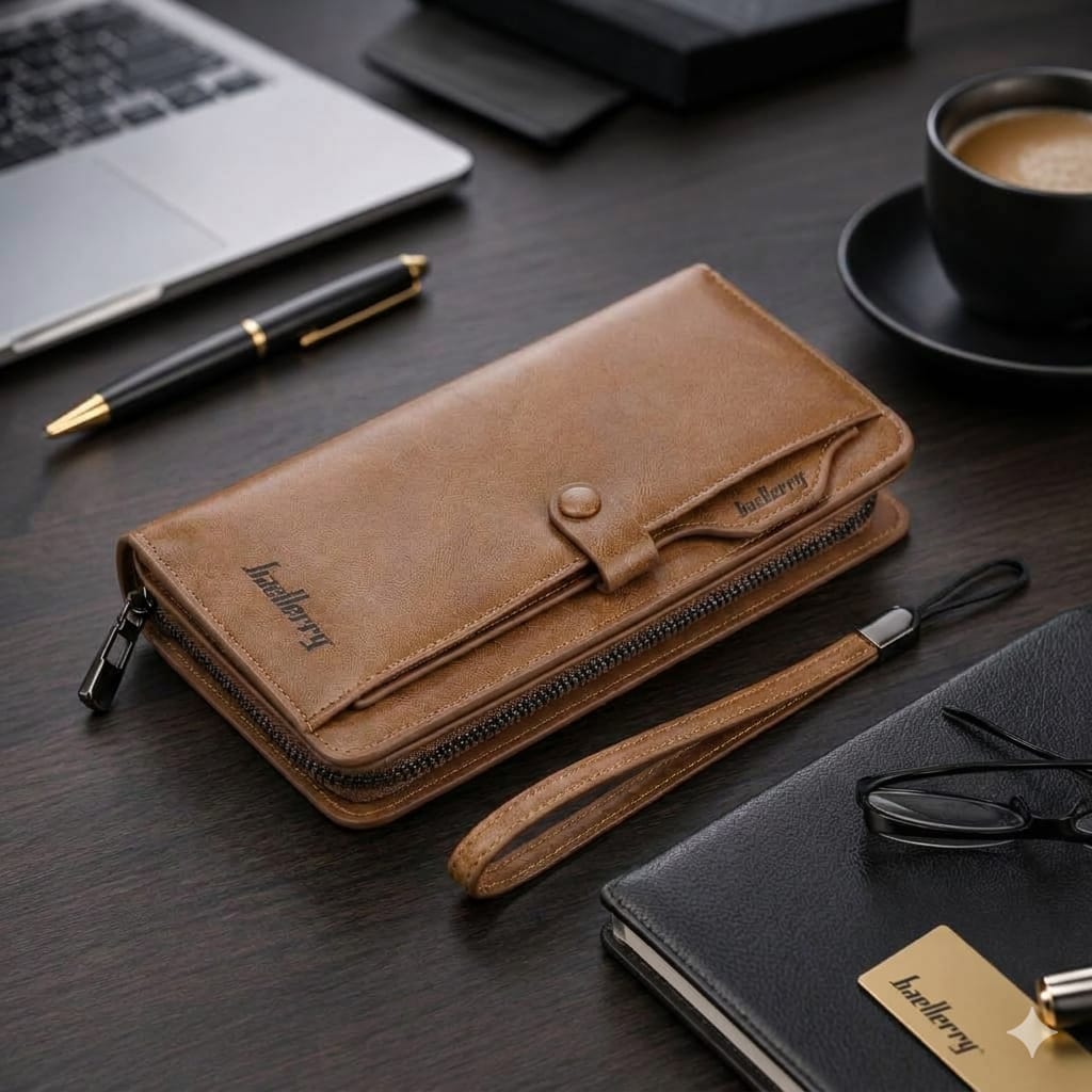 Premium Men's Long Wallet – Luxury Leather Zip Around Clutch Wallet