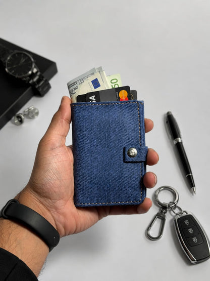 Premium RFID Blocking Pop-Up Card Holder Wallet – Slim Metal Wallet for Men (Blue)